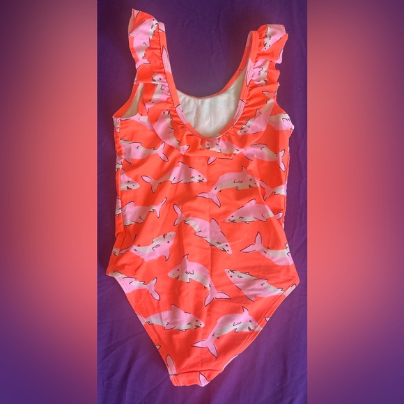 Osh Kosh Orange One Piece Bathing Suit with Shark Print - Picture 2 of 3